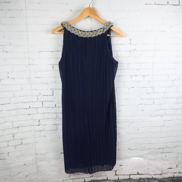 DONNA RICCO BLUE SLEEVELESS HIGH ROUND NECK SHIFT DRESS WITH METAL DETAIL SIZE 6 - Picture 7 of 8